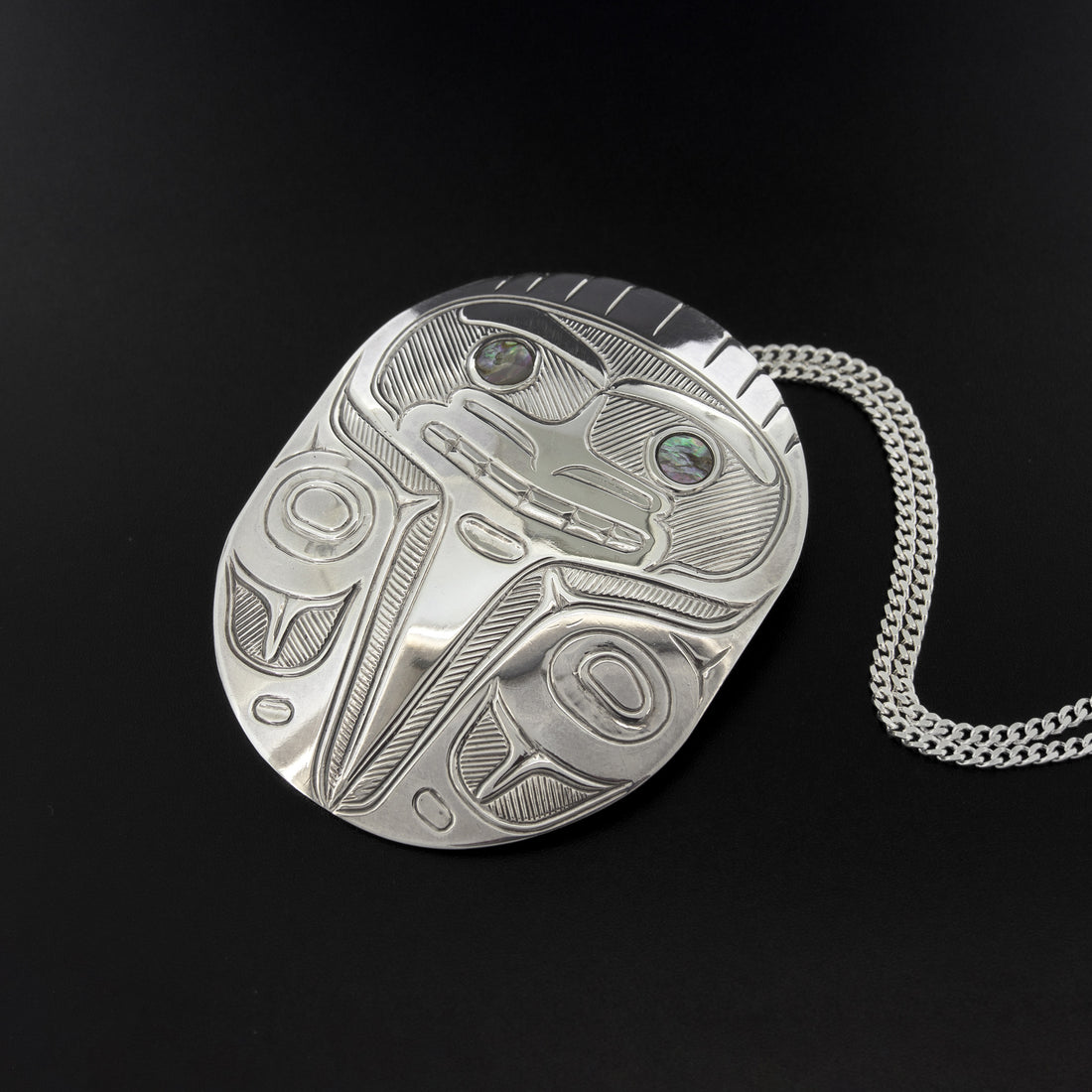 Raven with a Broken Beak - Silver Pendant with Abalone