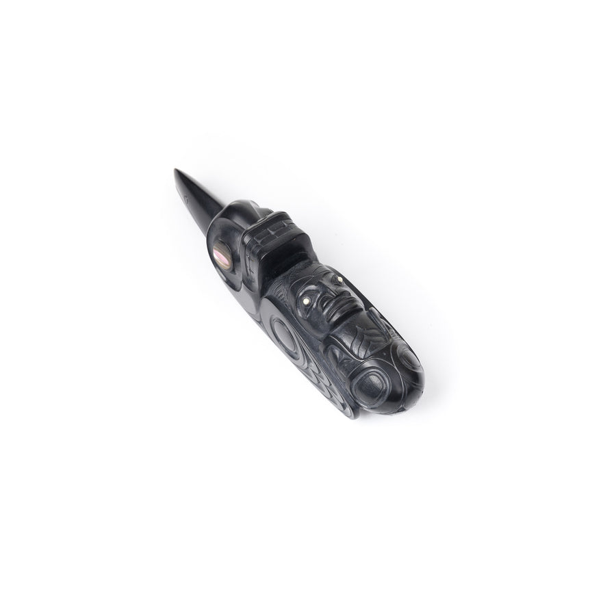 Killerwhale Raven - Argillite Pipe with Abalone