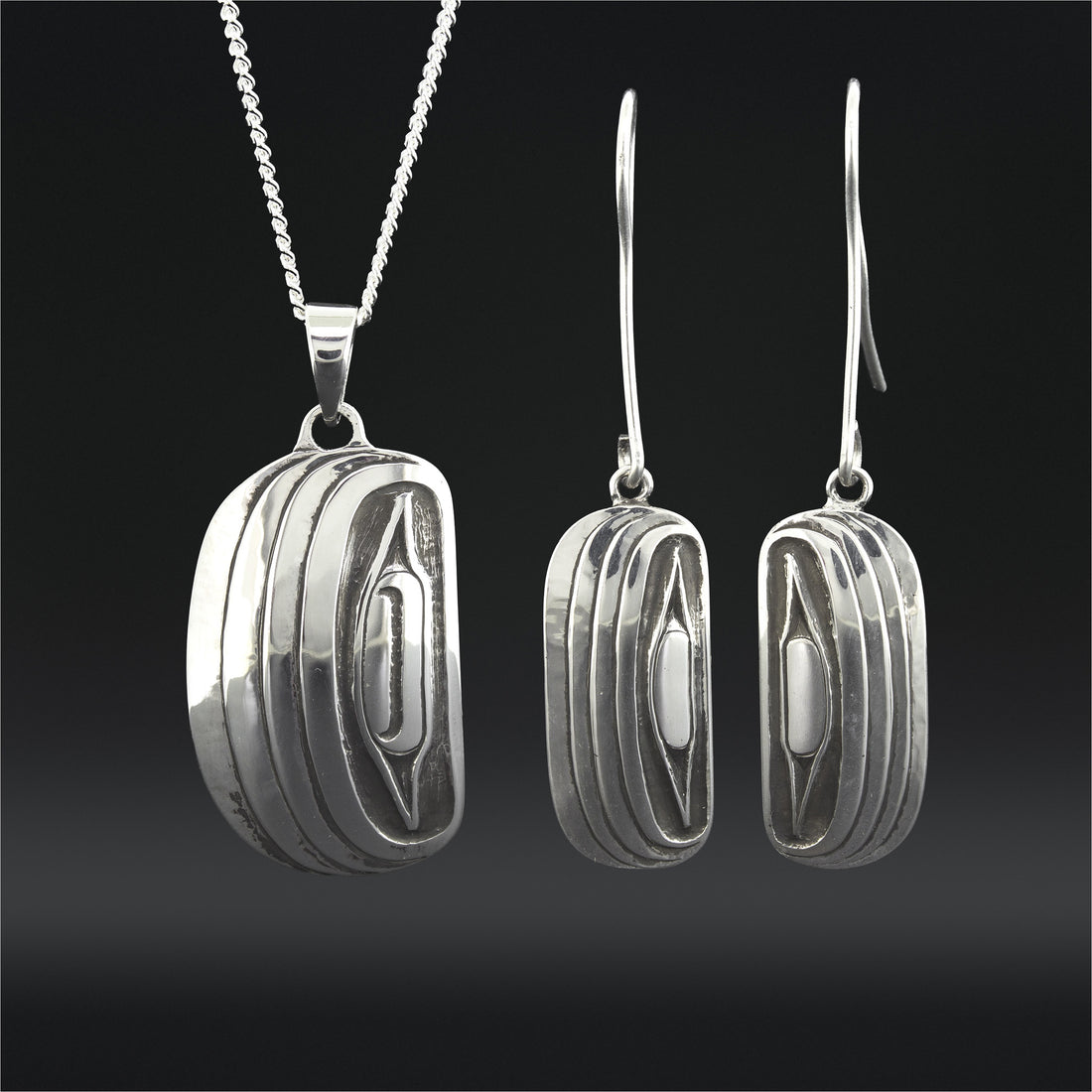 Razor Clams - Set of Silver Pendant and Earrings