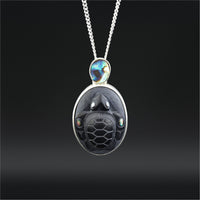 'wáahuu k'ust'áan (Sea Turtle) - Argillite Pendant with Silver Bezel and Abalone