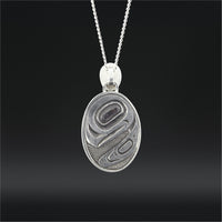 'wáahuu k'ust'áan (Sea Turtle) - Argillite Pendant with Silver Bezel and Abalone