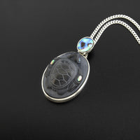 'wáahuu k'ust'áan (Sea Turtle) - Argillite Pendant with Silver Bezel and Abalone