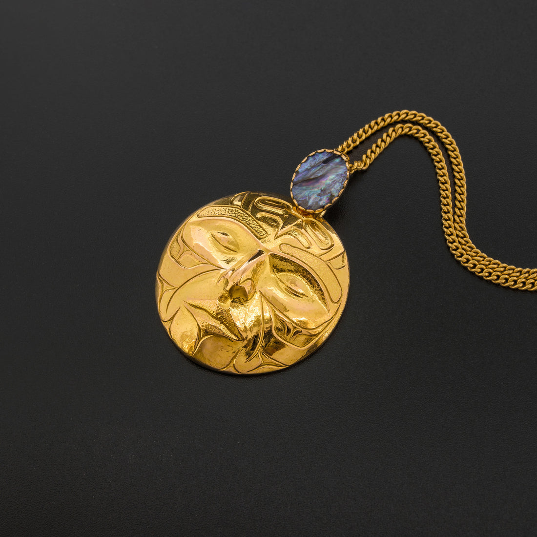 Eagle Ancestor - 18k Gold Pendant with Abalone