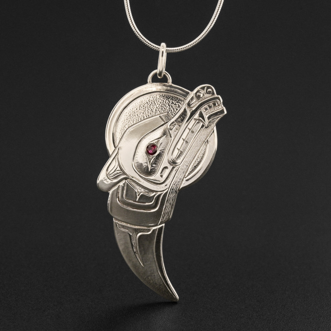 Wolf - Silver Pendant with Lab Grown Garnet