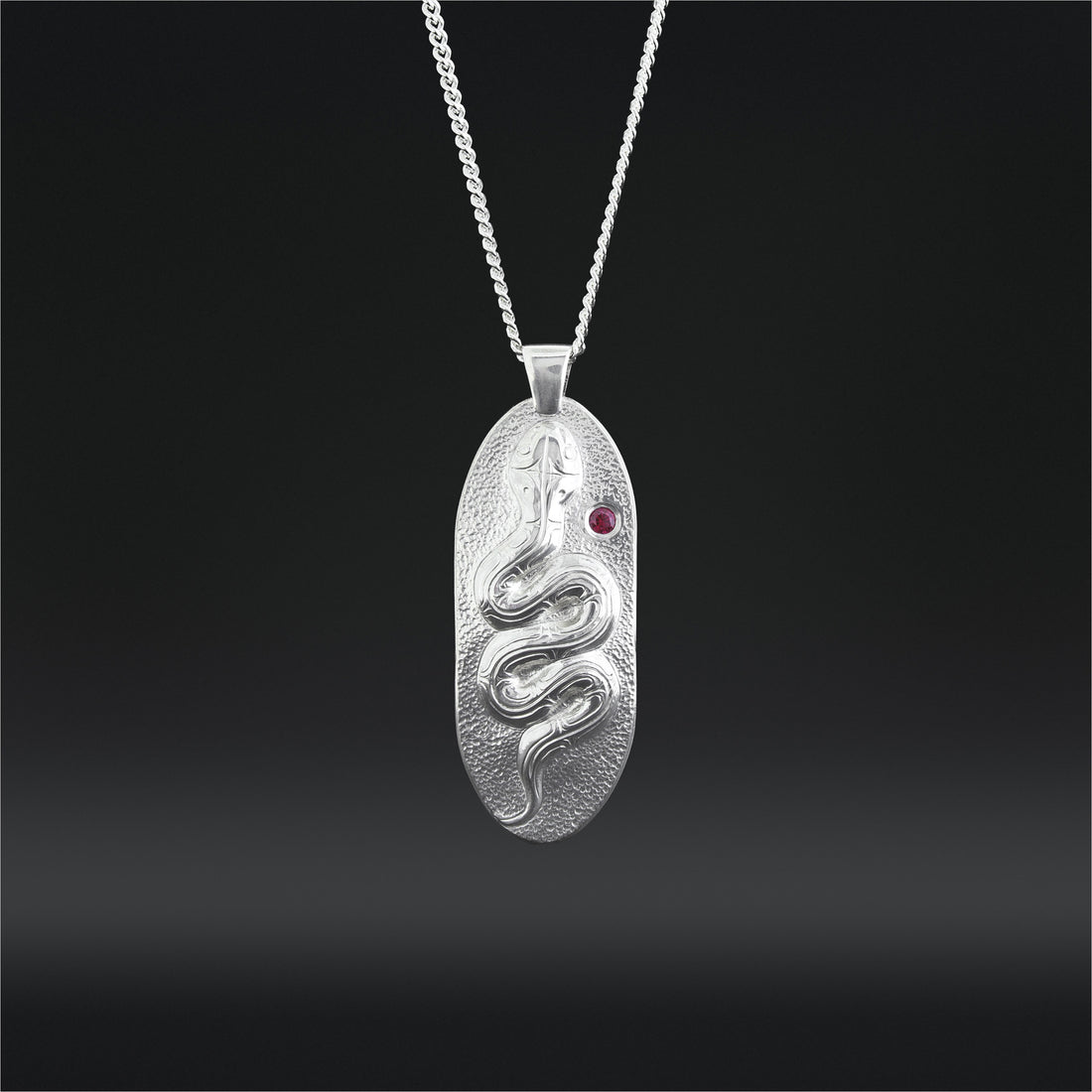Snake - Silver Pendant with Lab Ruby