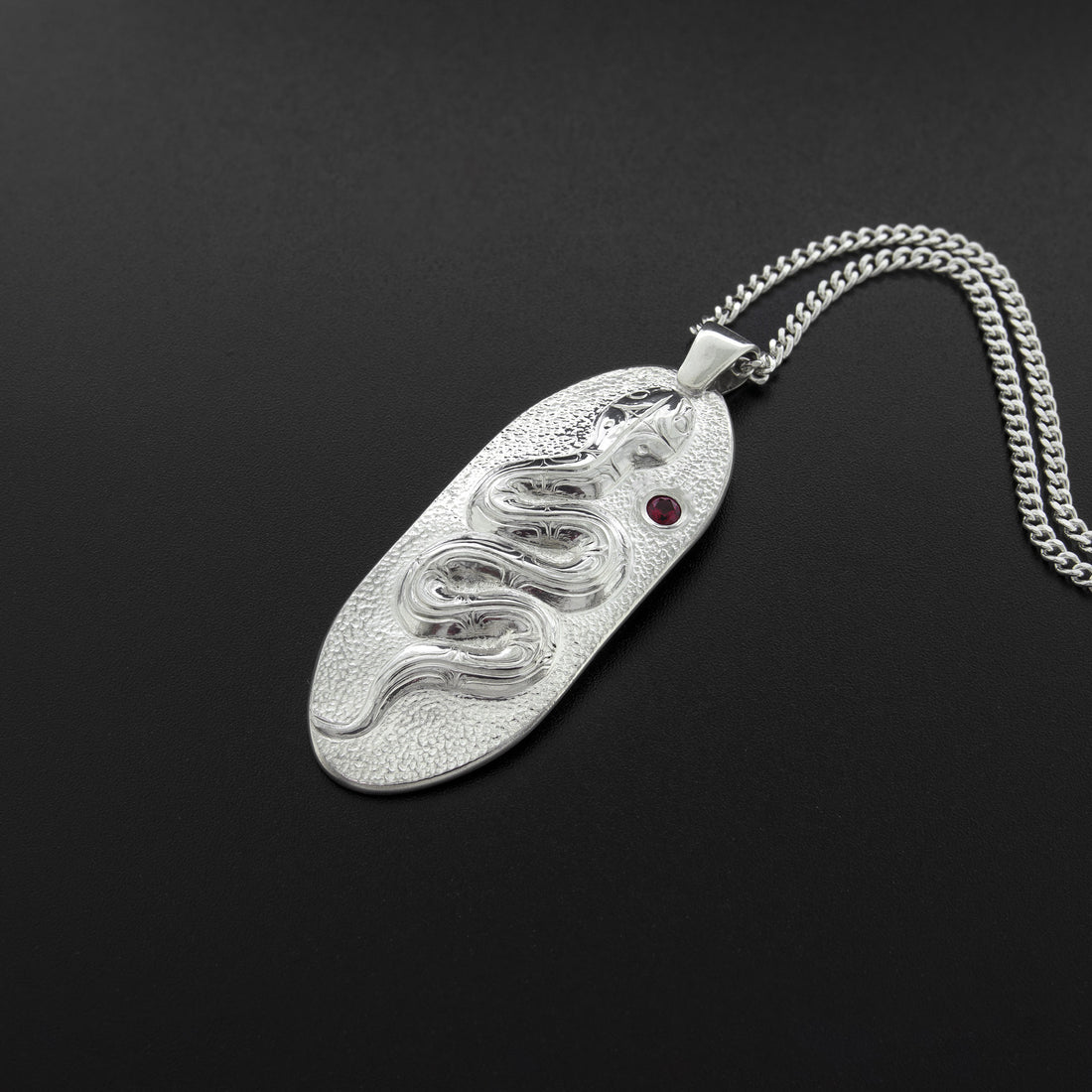Snake - Silver Pendant with Lab Ruby