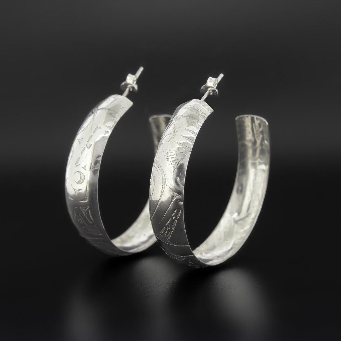 Abstract - Silver Hoop Stud Earrings