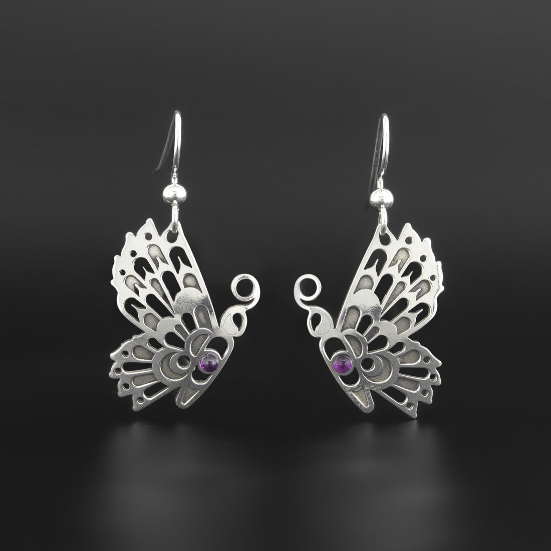 Amethyst Butterfly - Silver Earrings