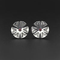 Haida Flower - Silver Stud Earrings with Stones