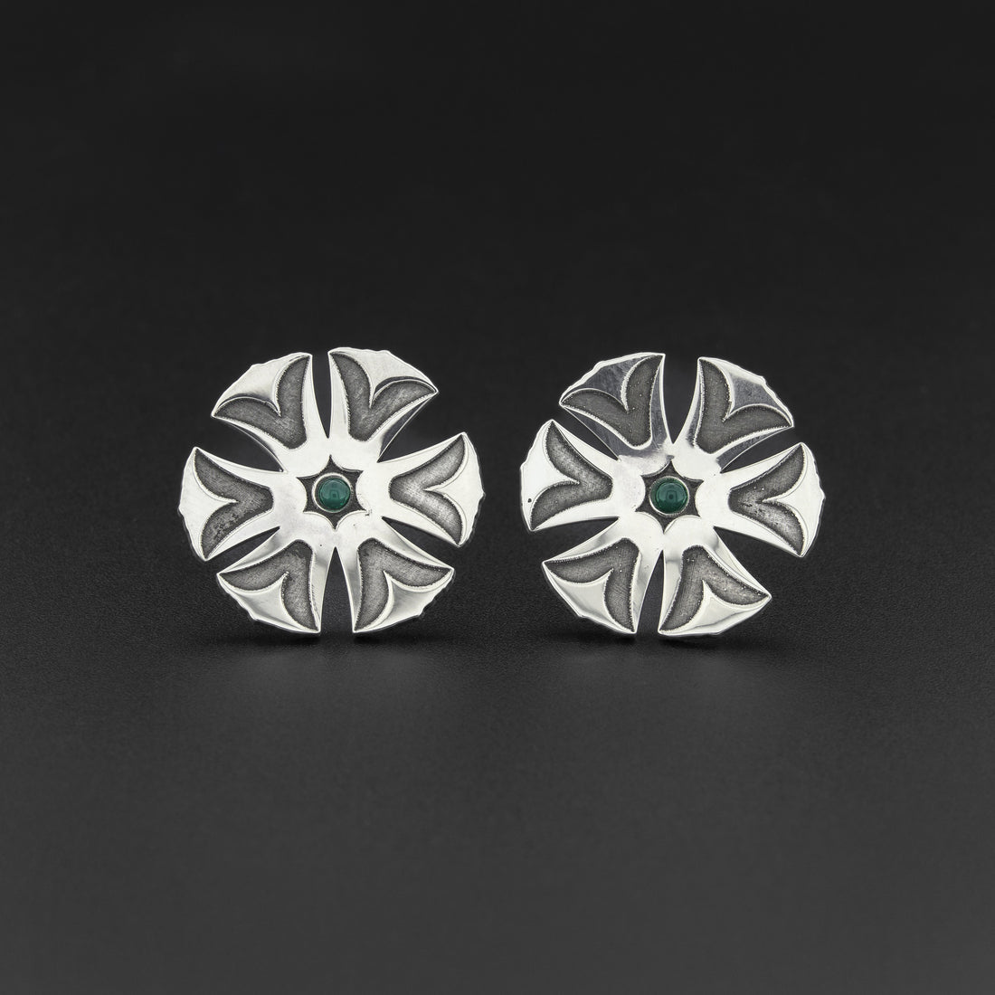 Haida Flower - Silver Stud Earrings with Stones