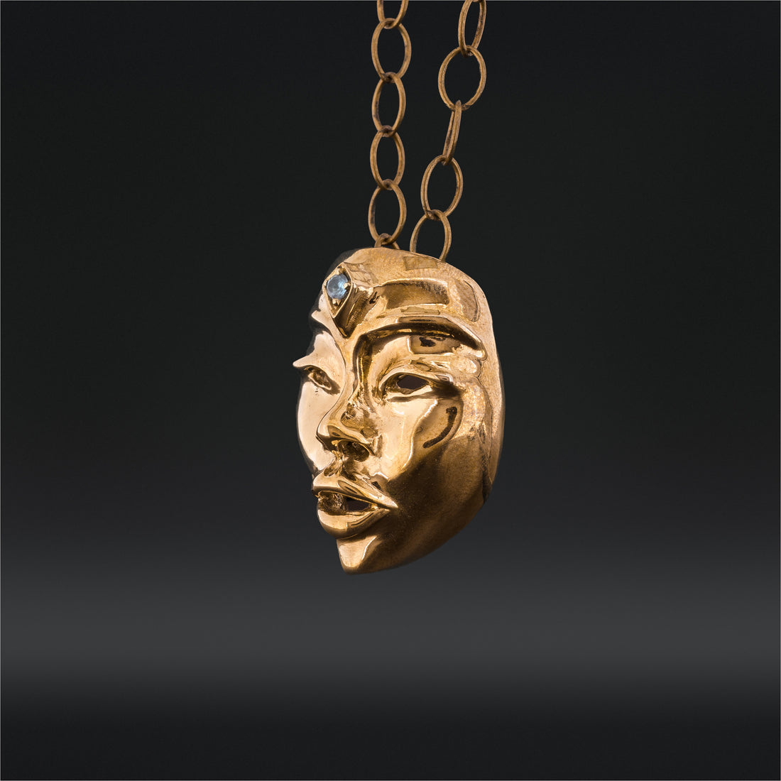 The Seer - Bronze Pendant with Blue Topaz