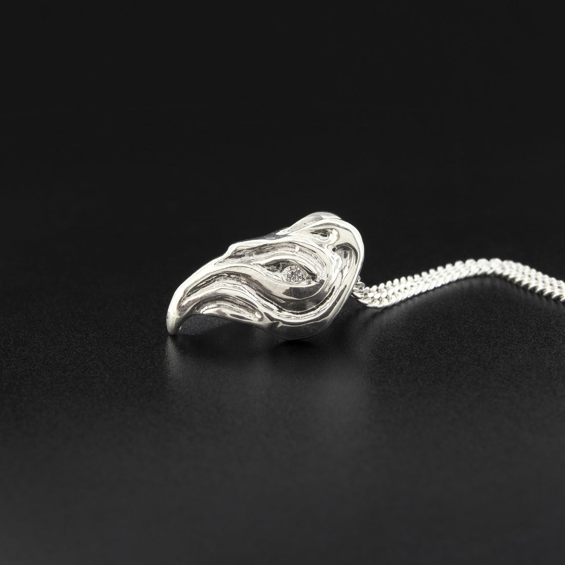 Raven - Silver Pendant with Cultured Diamonds