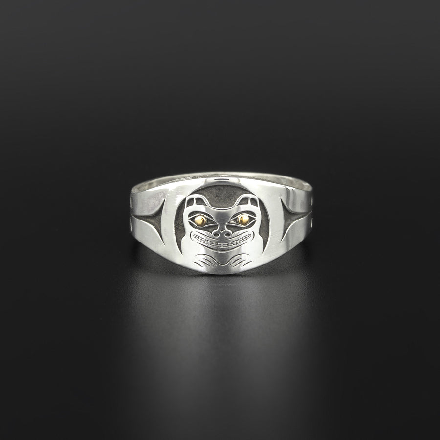 Bear - Silver Ring with 14k Gold