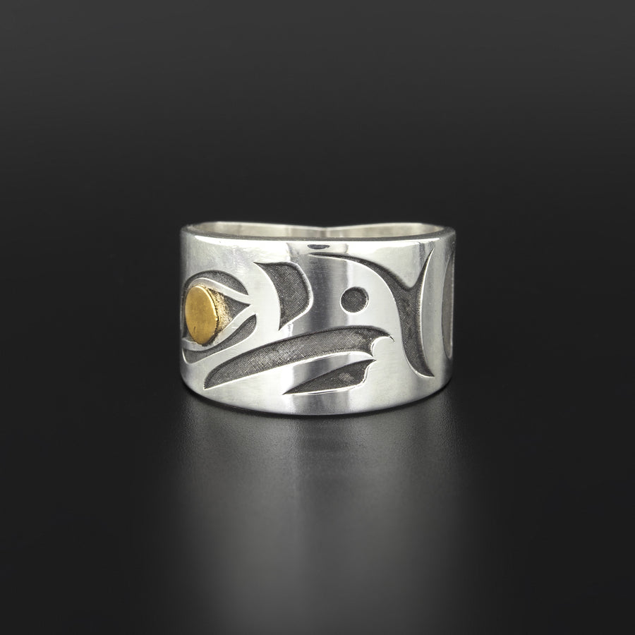 Eagle - Silver Ring with 14k Gold