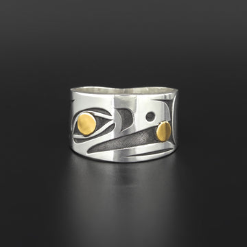 Raven - Silver Ring with 14k Gold