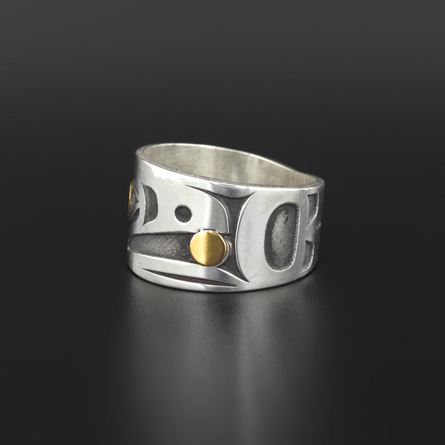 Raven - Silver Ring with 14k Gold