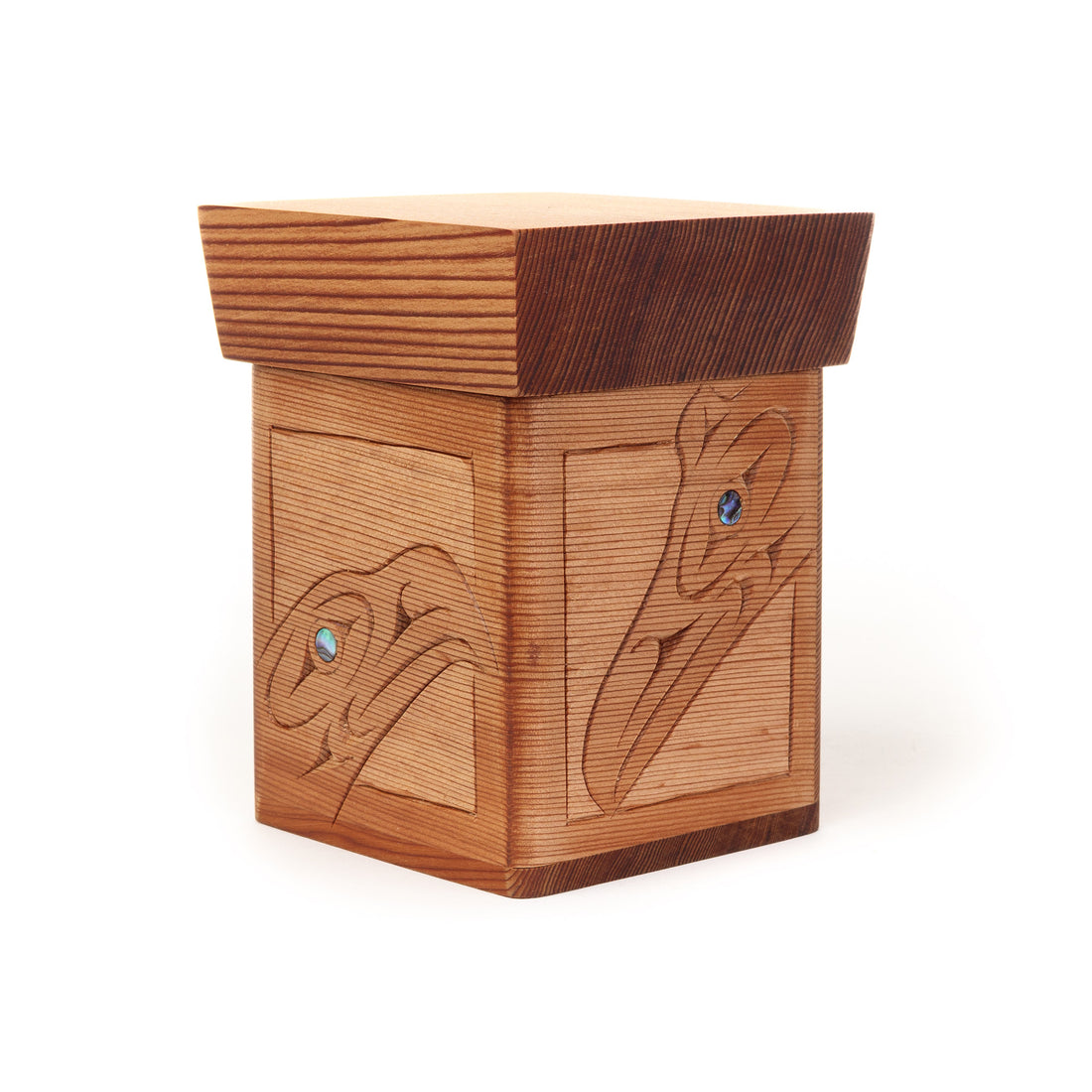 Eagle, Raven, Wolf, and Bear - Red Cedar Bentwood Box with Abalone