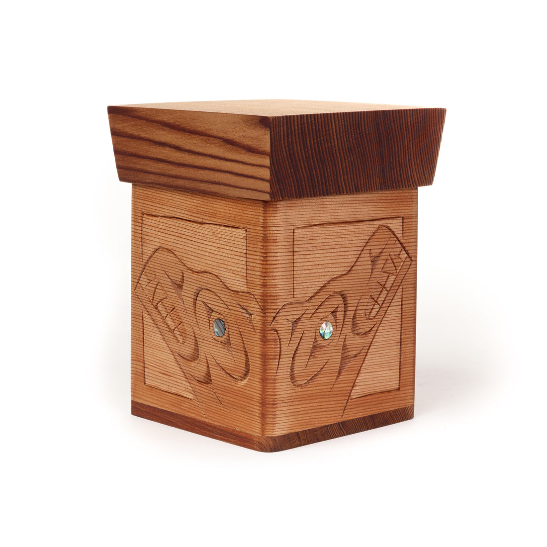 Eagle, Raven, Wolf, and Bear - Red Cedar Bentwood Box with Abalone