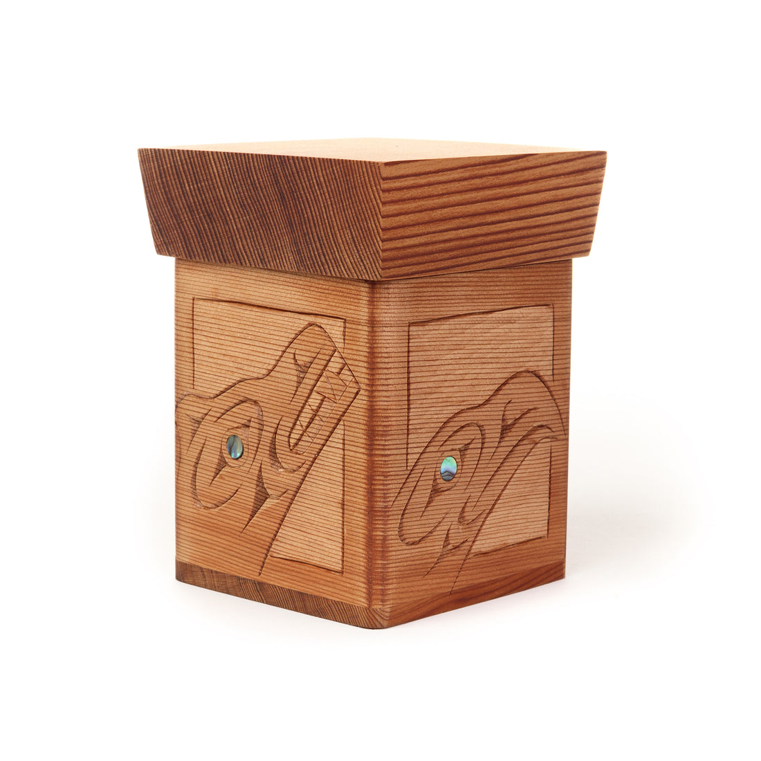 Eagle, Raven, Wolf, and Bear - Red Cedar Bentwood Box with Abalone