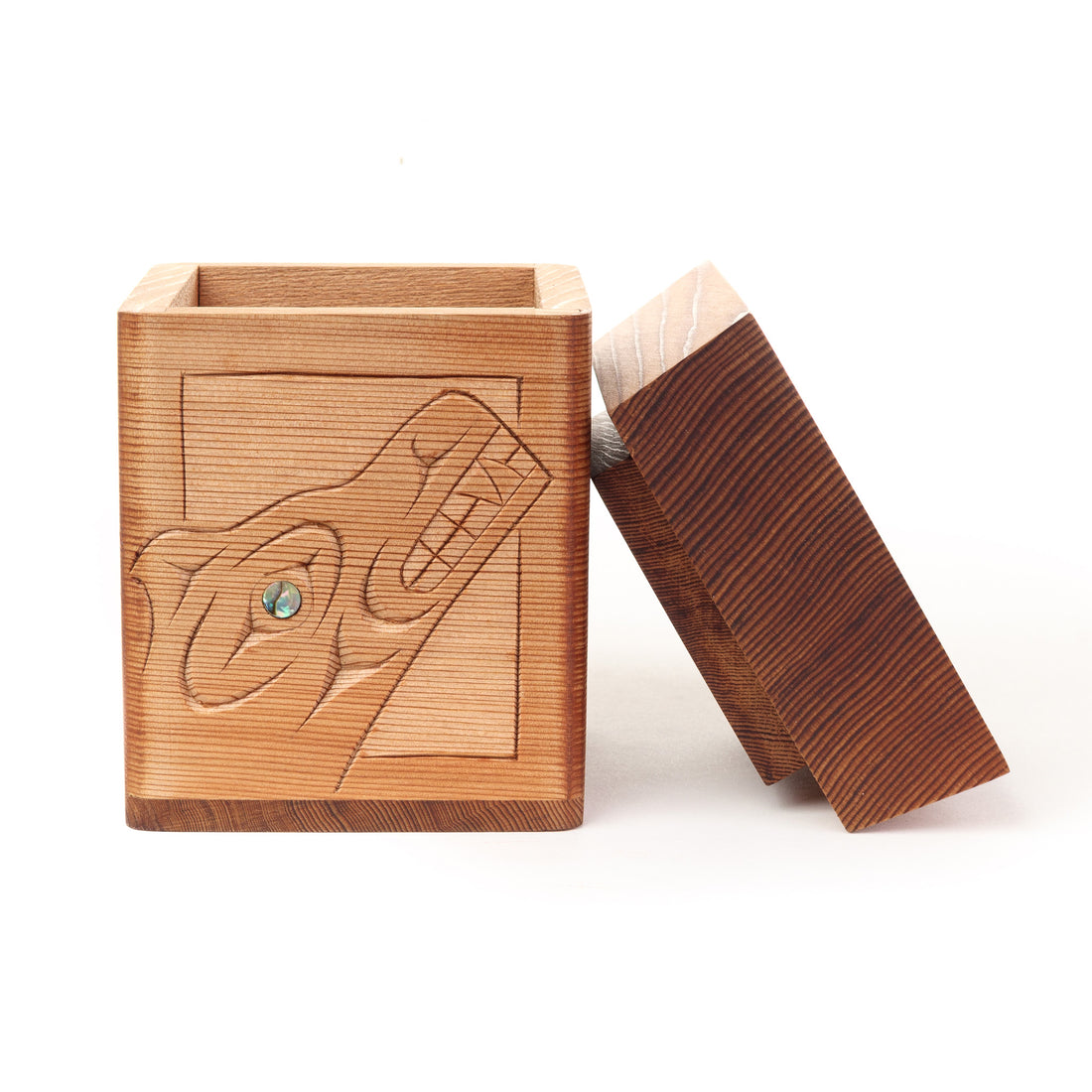 Eagle, Raven, Wolf, and Bear - Red Cedar Bentwood Box with Abalone