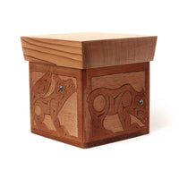 Eagle, Wolf, Bear, and Raven - Red Cedar Bentwood Box with Abalone