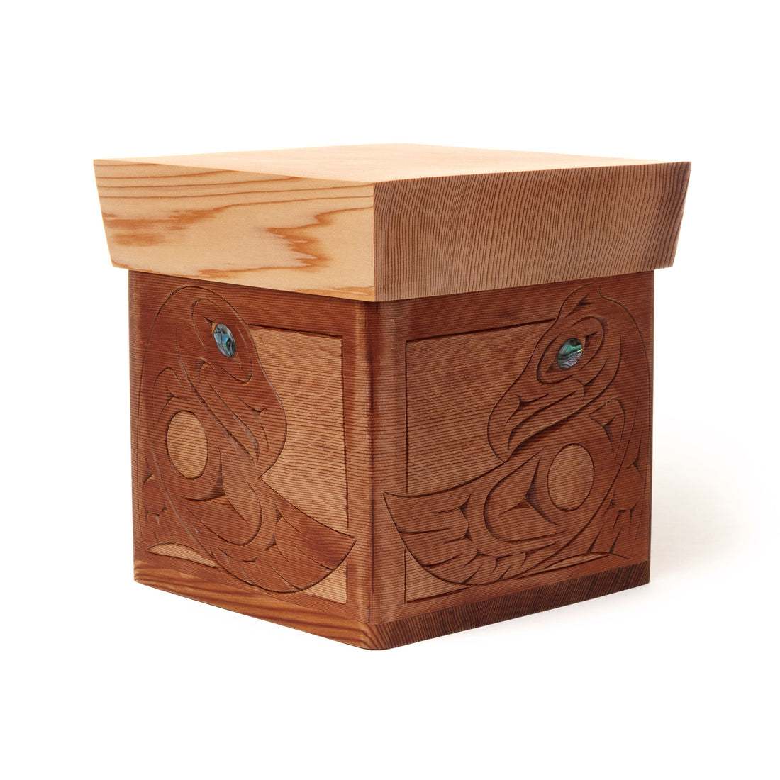 Eagle, Wolf, Bear, and Raven - Red Cedar Bentwood Box with Abalone