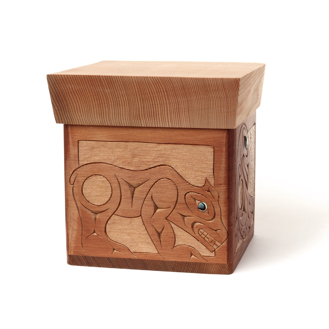 Eagle, Wolf, Bear, and Raven - Red Cedar Bentwood Box with Abalone