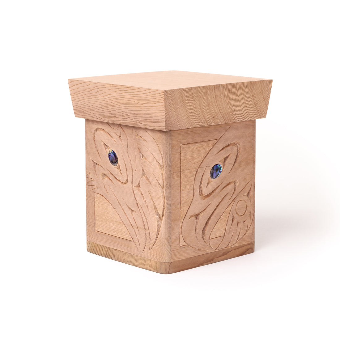 Eagle, Rave, Wolf, and Bear - Cedar Bentwood Box with Abalone