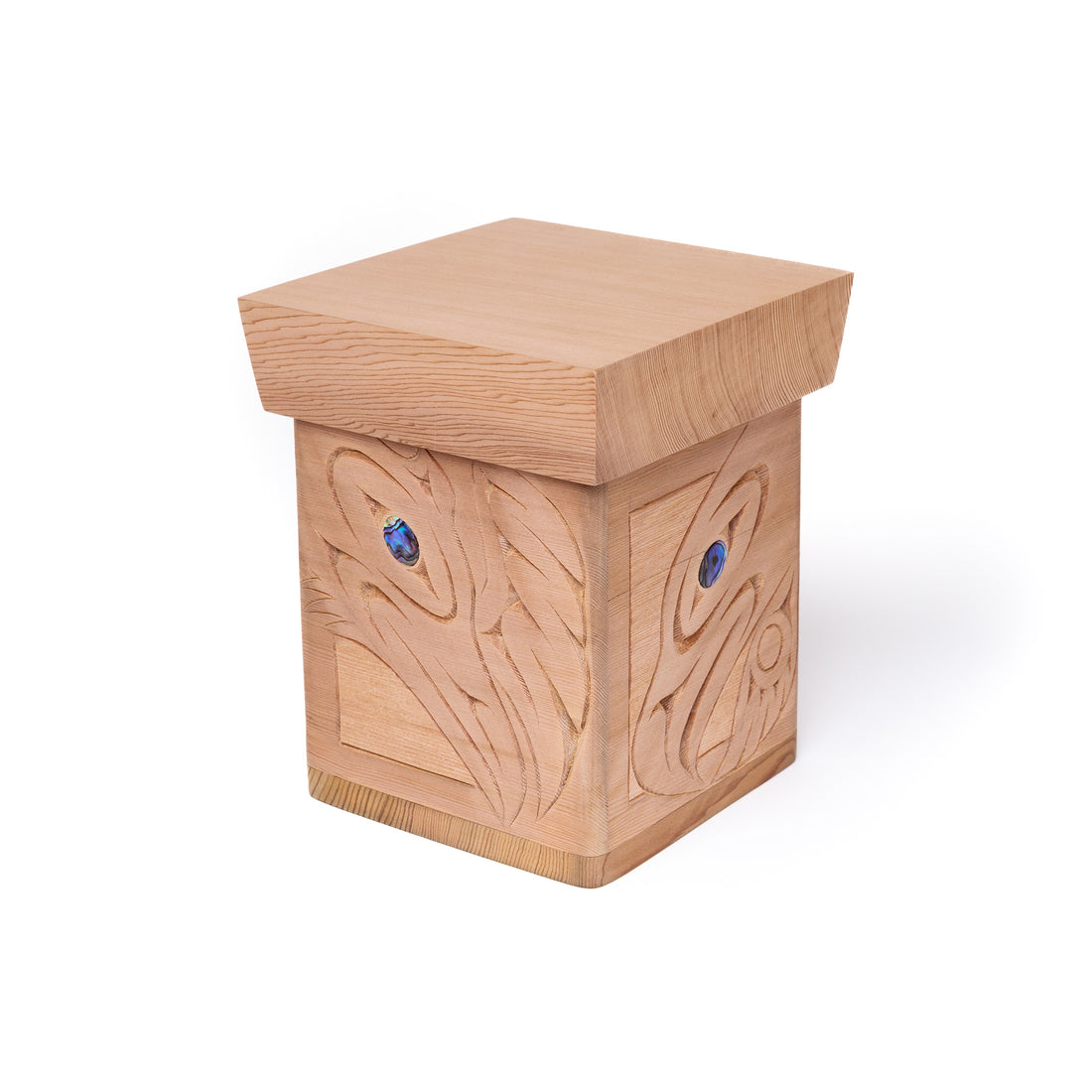 Eagle, Rave, Wolf, and Bear - Cedar Bentwood Box with Abalone