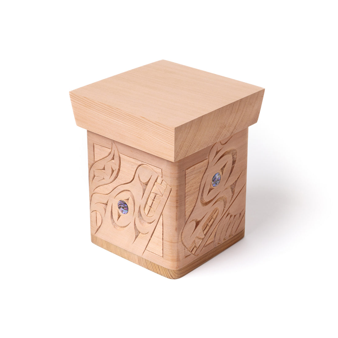 Eagle, Rave, Wolf, and Bear - Cedar Bentwood Box with Abalone