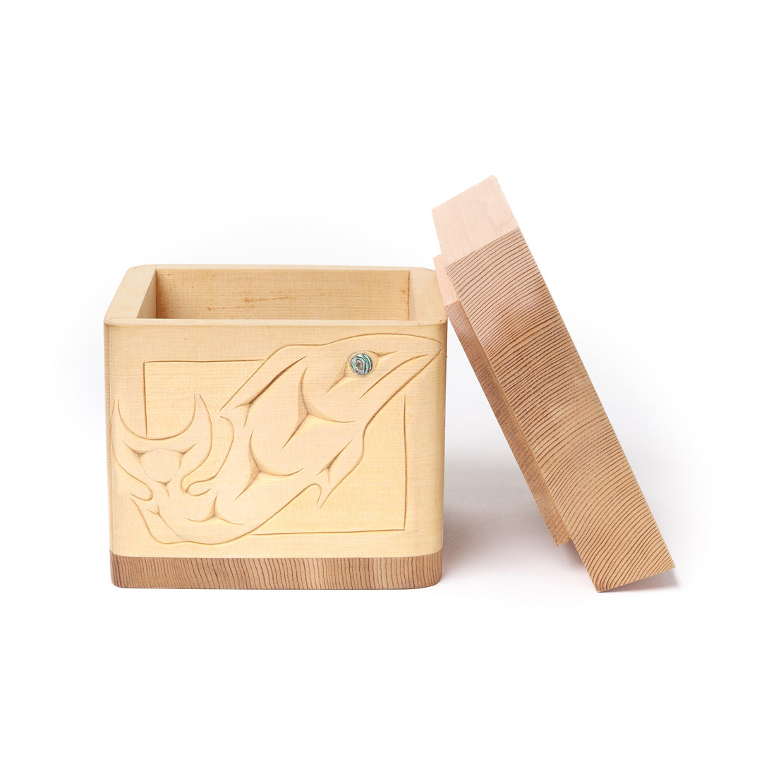 Salmon in Four Directions - Cedar Bentwood Box with Abalone
