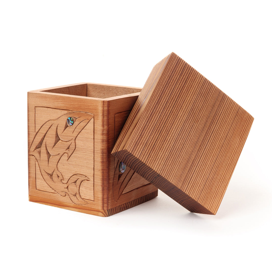 Save Our Salmon - Red Cedar Bentwood Box with Abalone