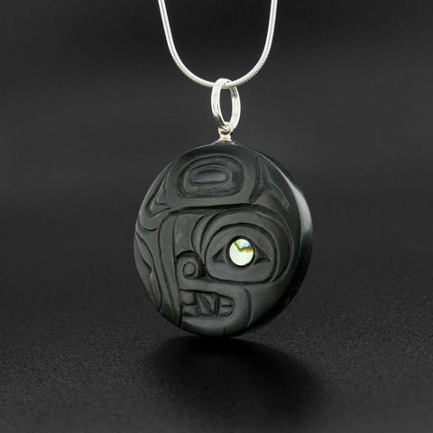 Killerwhale - Argillite Pendant with Abalone