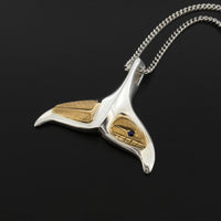 Whale Tail - Silver Pendant with 14k Gold and Sapphire