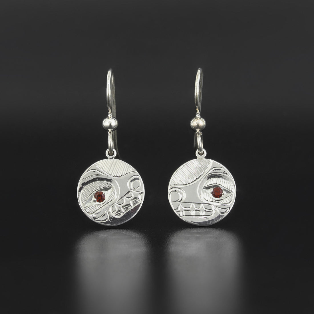 Bear - Silver Earrings with Garnet