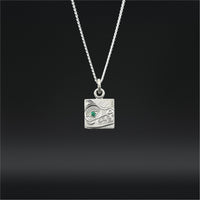 Bear - Silver Pendant with Emerald