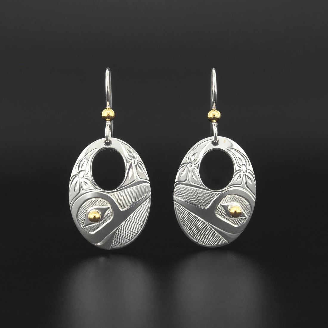 Hummingbird - Silver Earrings with 14k Gold