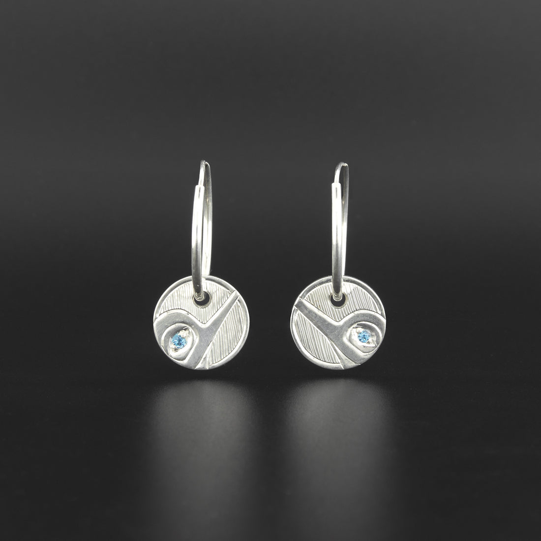 Hummingbird - Silver Hoop Earrings with Blue Topaz