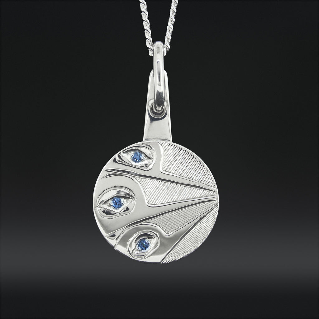 Hummingbirds - Silver Pendant with Blue Diamonds