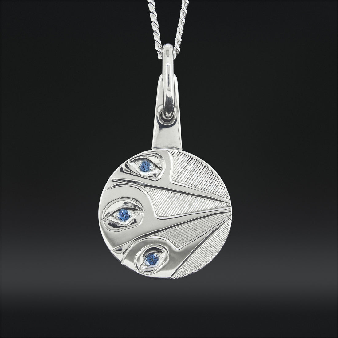 Hummingbirds - Silver Pendant with Blue Diamonds