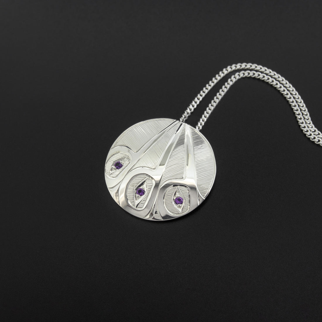 Hummingbirds - Silver Pendant with Amethysts
