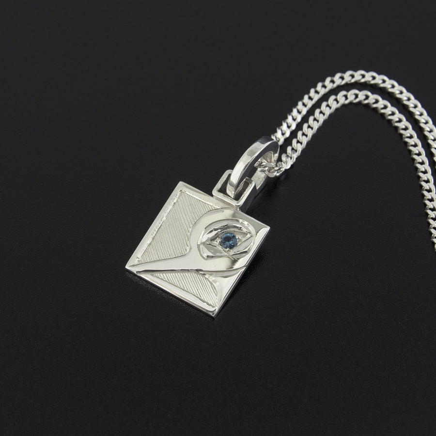 Hummingbird - Silver Pendant with Blue Diamond