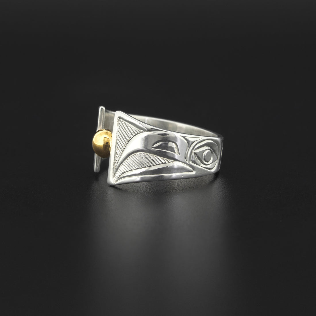 Raven - Silver Ring with 14k Gold