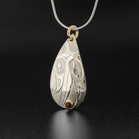 Gathering Berries - Silver Pendant with Garnet and 14k Gold