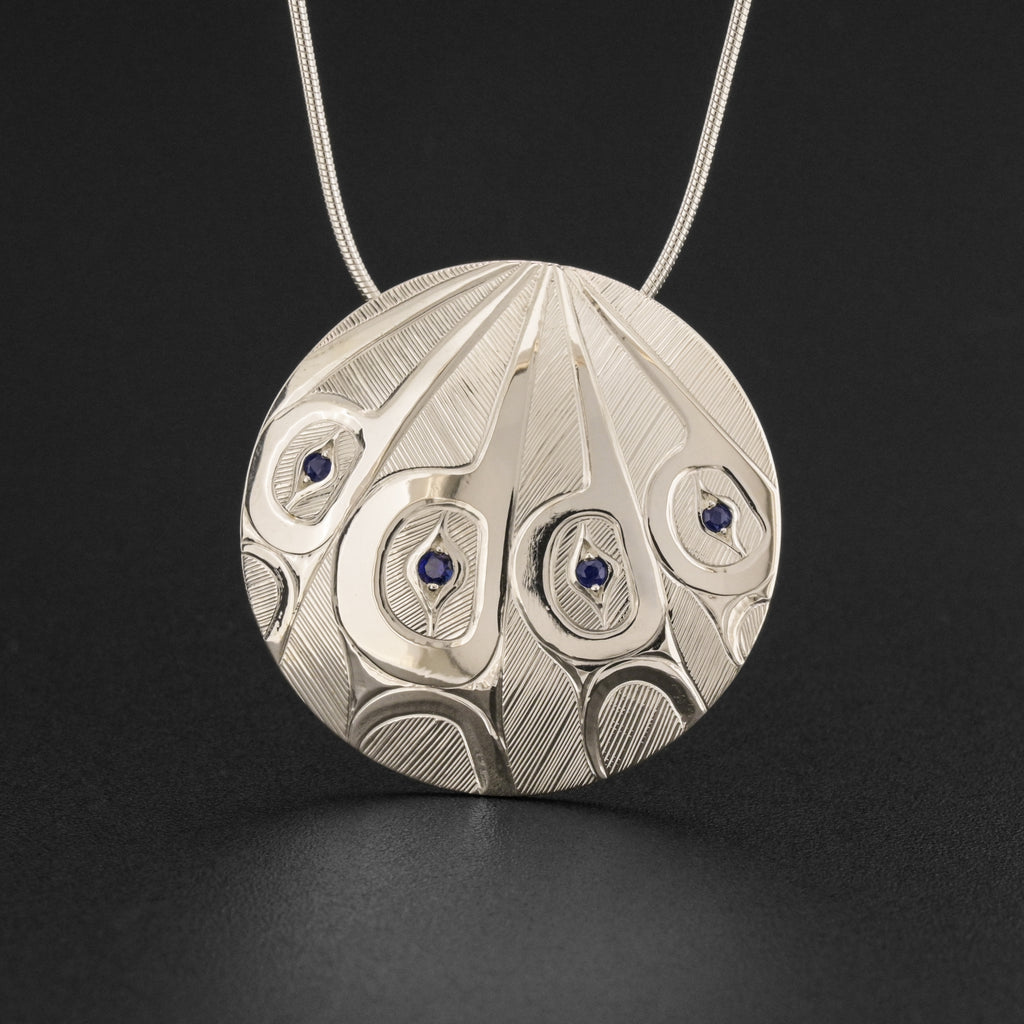 Hummingbird Family - Silver Pendant with Sapphire