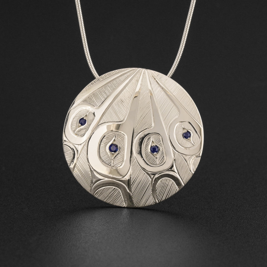 Hummingbird Family - Silver Pendant with Sapphire