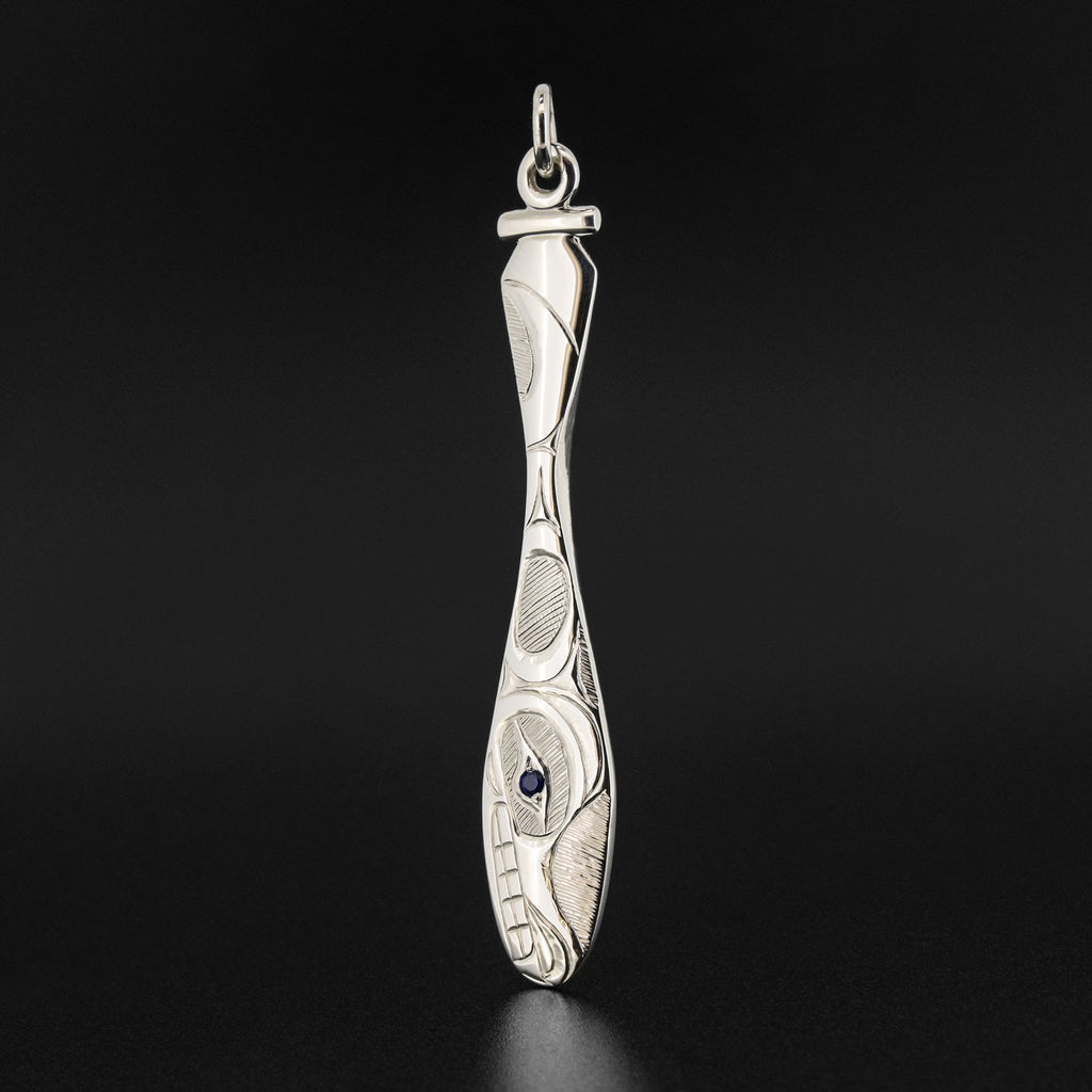 Wolf Paddle - Silver Pendant with Sapphire