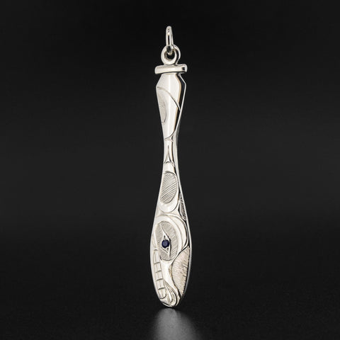 Wolf Paddle - Silver Pendant with Sapphire