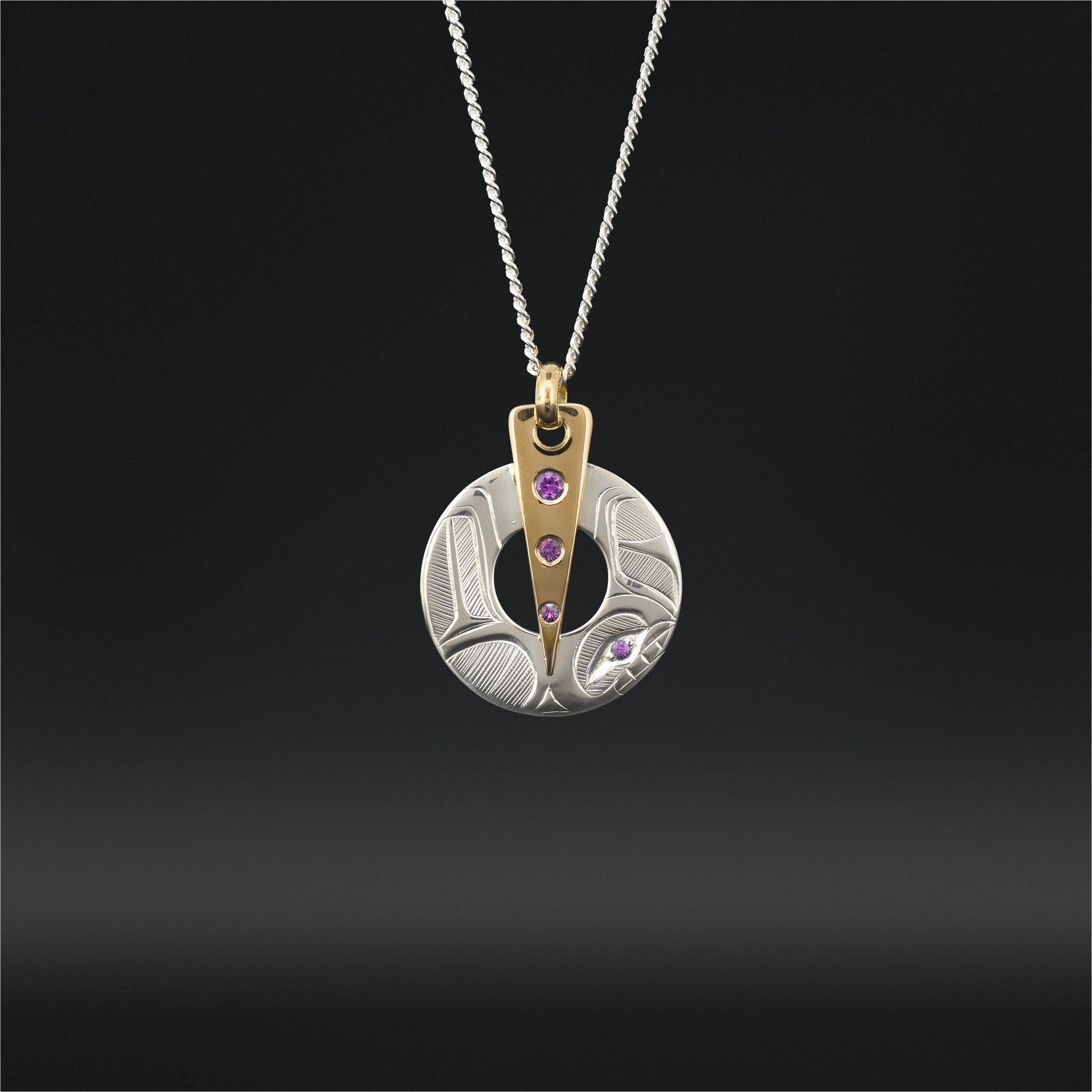 Killerwhale - Silver Pendant with 14k Gold and Amethyst