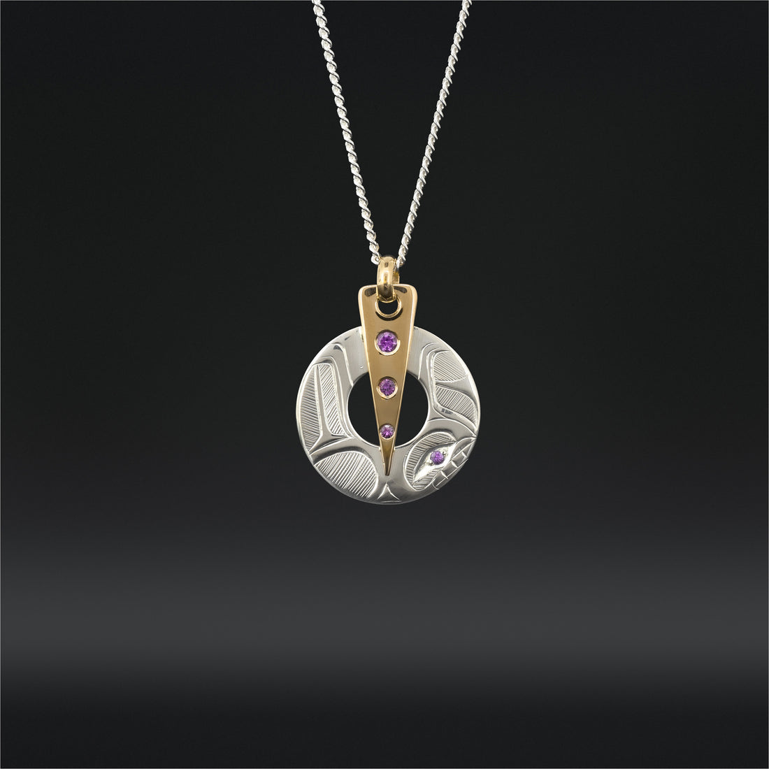 Killerwhale - Silver Pendant with 14k Gold and Amethyst